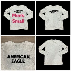 Men’s American Eagle S Small Logo Crewneck Long Sleeve Shirt Gray Black Cotton